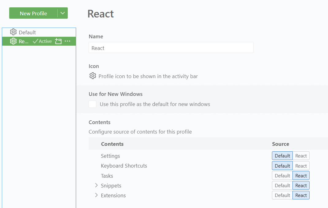 Profiles settings